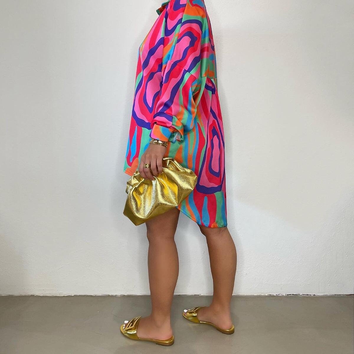 Wholesale summer long sleeve loose dress fashion colorful casual shirt dresses women