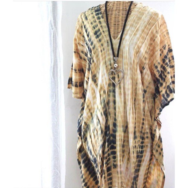 Vishal Handicraft Women's Classic Tie & Dye Kaftan Long Cotton Maxi Gown with Sleeves for Summer Wear Luxurious Casual Style