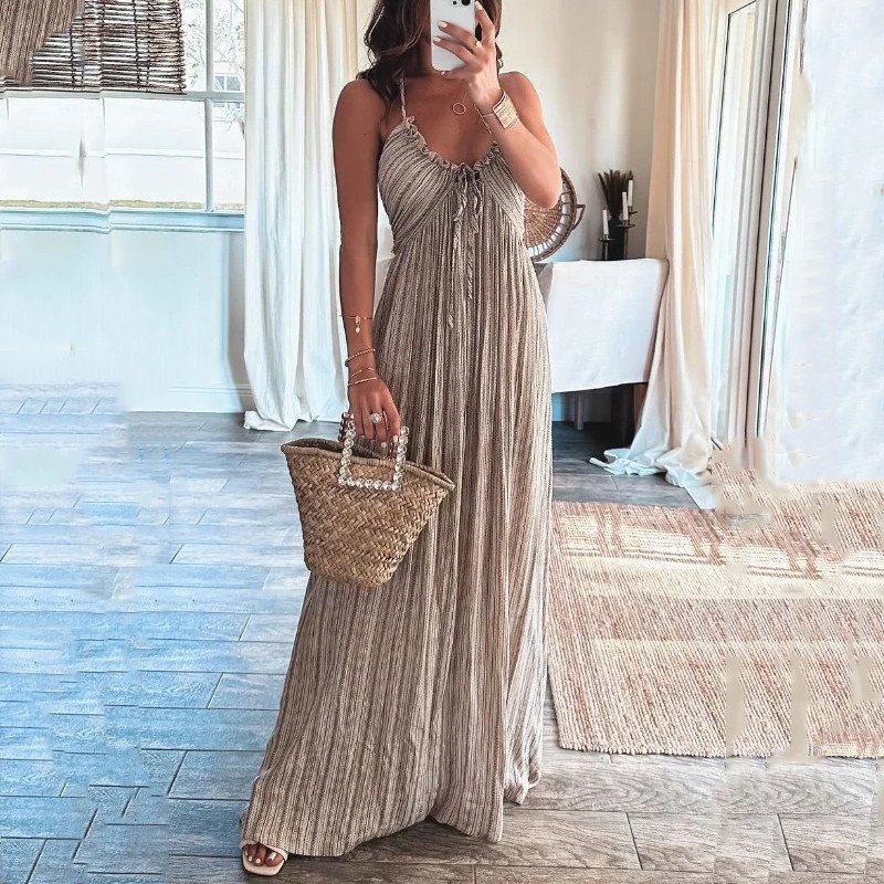 Elegant Casual Long Dresses U Neck Cut Out Back Sexy Long Women Casual Dress Suspender Luxury Chic Evening Dresses
