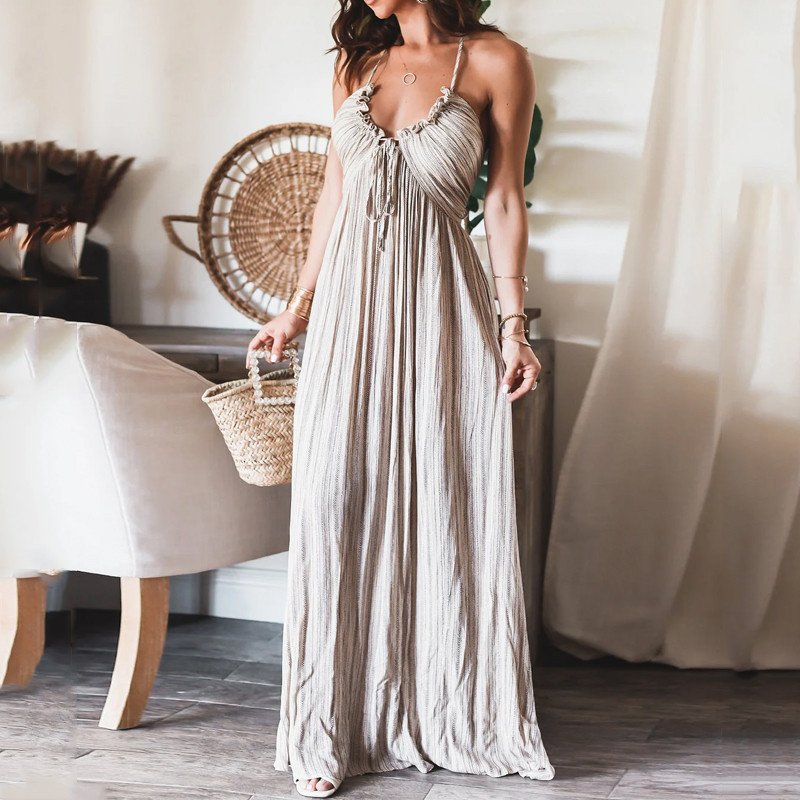 Elegant Casual Long Dresses U Neck Cut Out Back Sexy Long Women Casual Dress Suspender Luxury Chic Evening Dresses