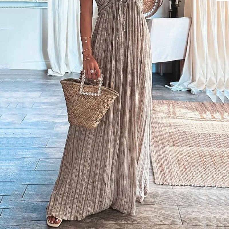 Elegant Casual Long Dresses U Neck Cut Out Back Sexy Long Women Casual Dress Suspender Luxury Chic Evening Dresses