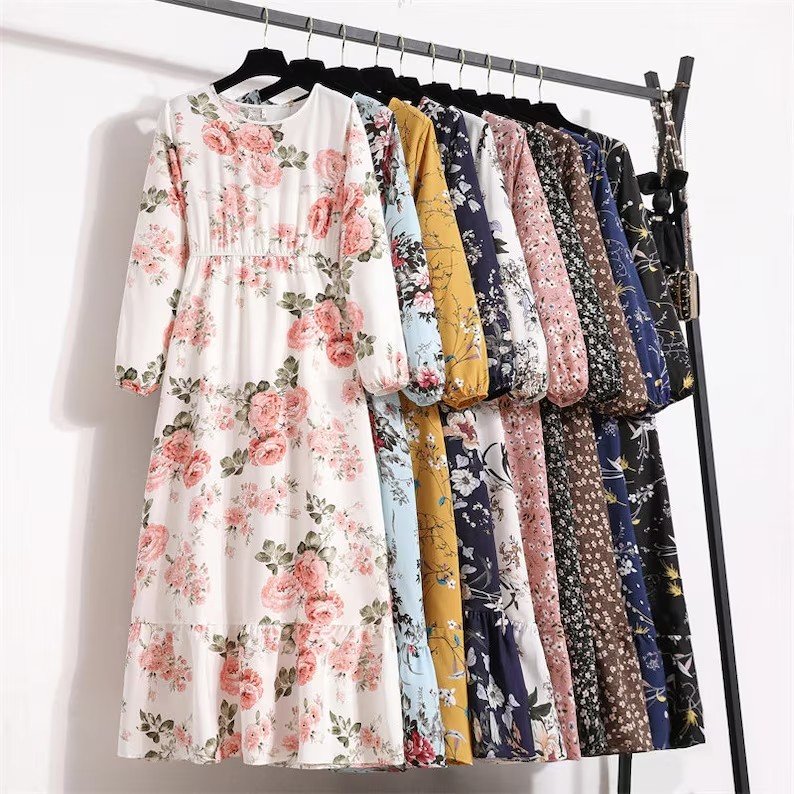 Custom Floral High Waist Maxi Dress Woman Vacation clothing Women's Dresses Women Holiday Fashion Casual Dresses