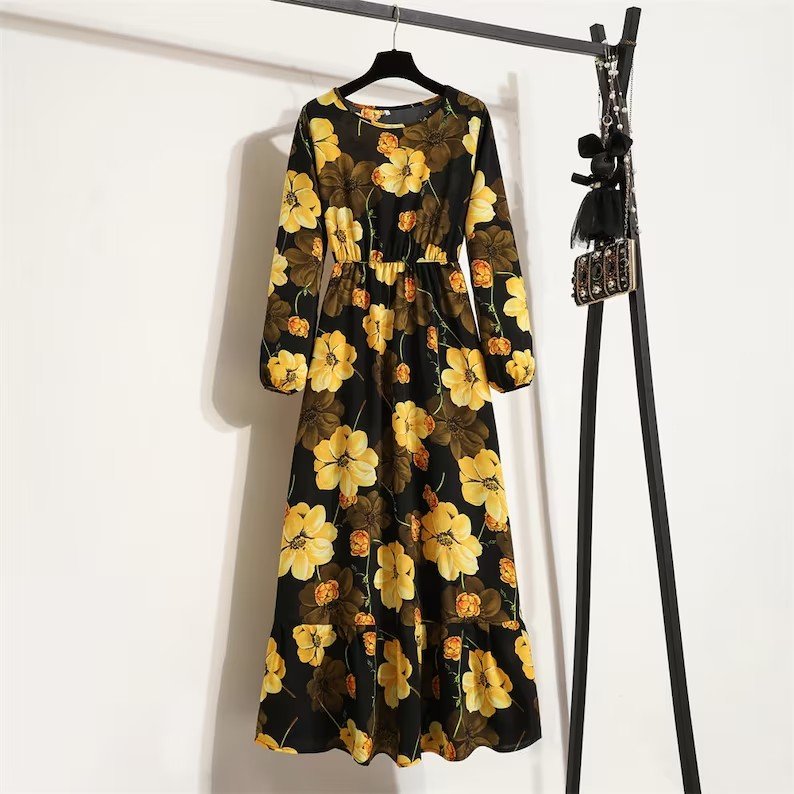 Custom Floral High Waist Maxi Dress Woman Vacation clothing Women's Dresses Women Holiday Fashion Casual Dresses