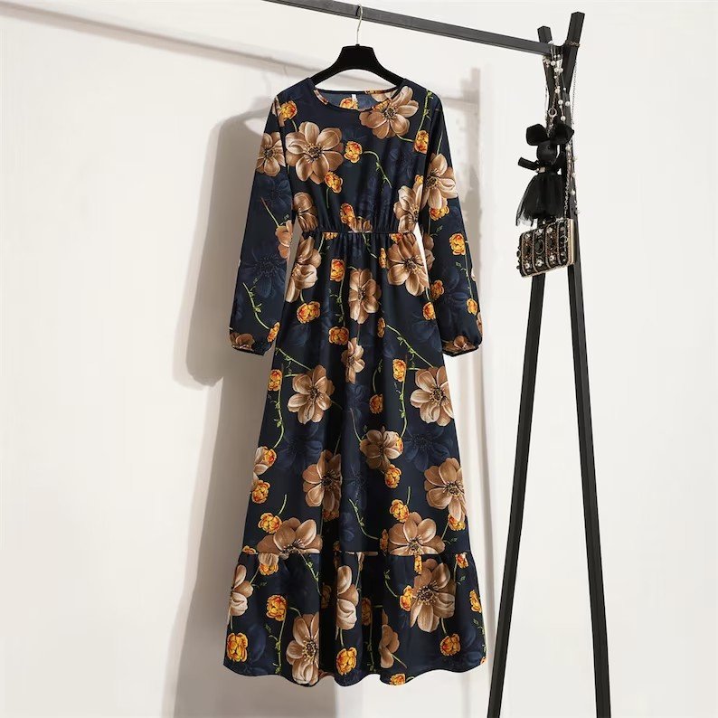 Custom Floral High Waist Maxi Dress Woman Vacation clothing Women's Dresses Women Holiday Fashion Casual Dresses
