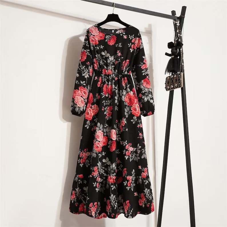 Custom Floral High Waist Maxi Dress Woman Vacation clothing Women's Dresses Women Holiday Fashion Casual Dresses