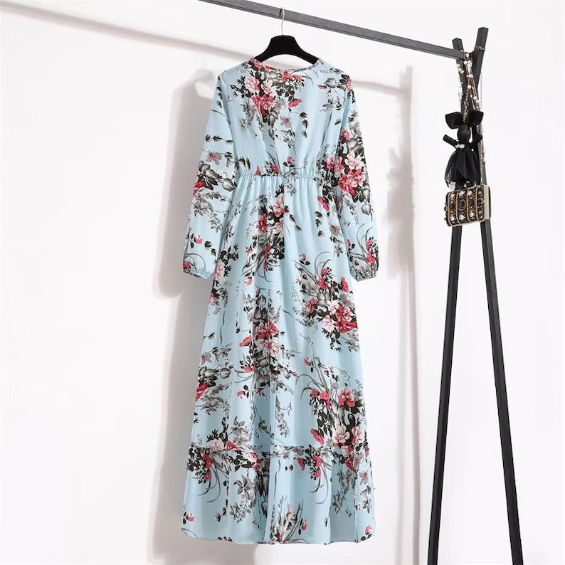 Custom Floral High Waist Maxi Dress Woman Vacation clothing Women's Dresses Women Holiday Fashion Casual Dresses