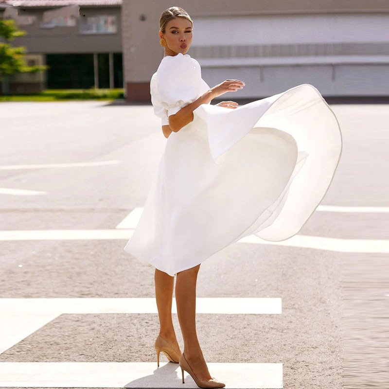 Elegant solid midi loose evening dresses 2022 prom dress yellow fancy ladies women dresses