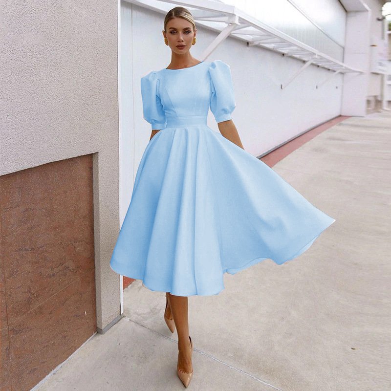Elegant solid midi loose evening dresses 2022 prom dress yellow fancy ladies women dresses