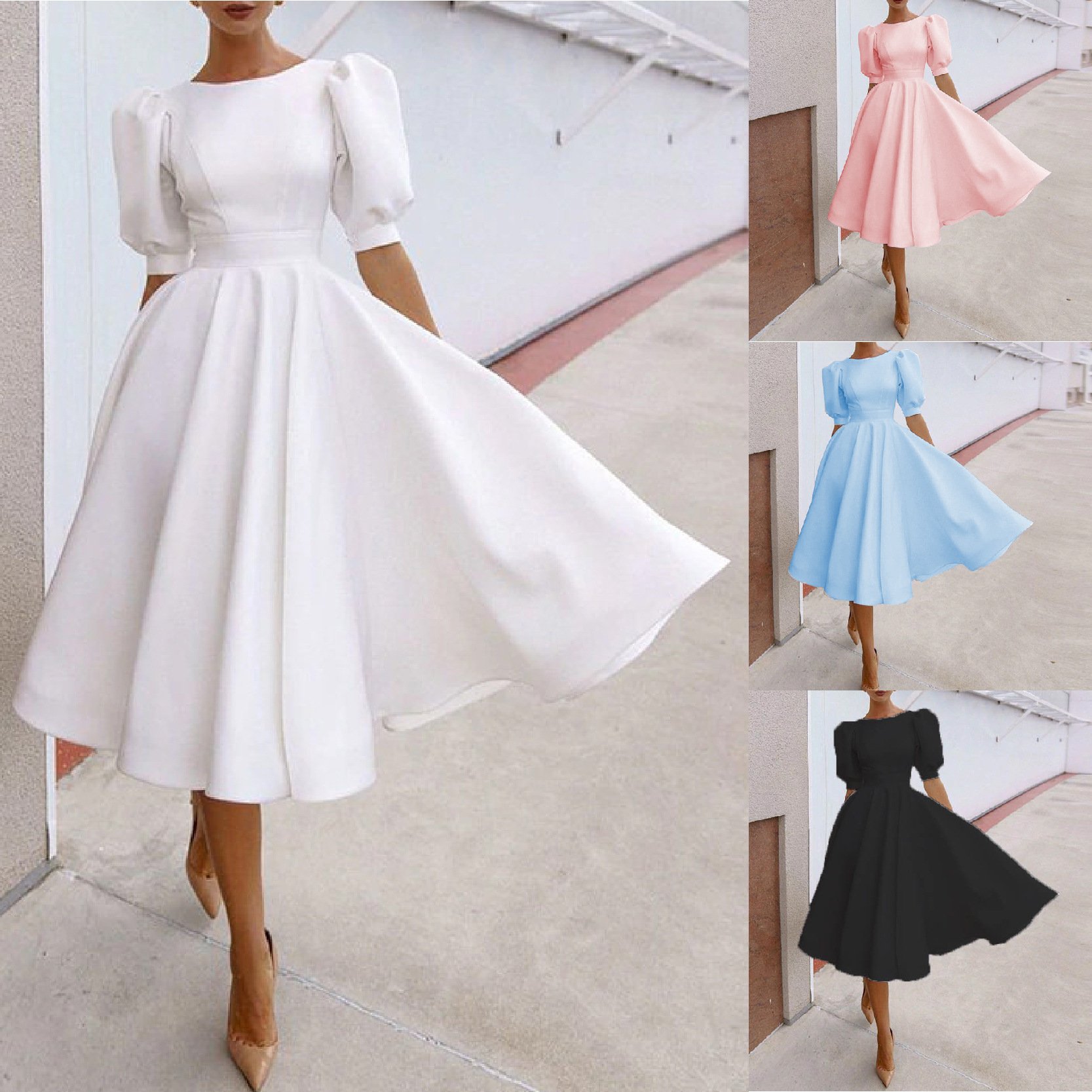 Elegant solid midi loose evening dresses 2022 prom dress yellow fancy ladies women dresses