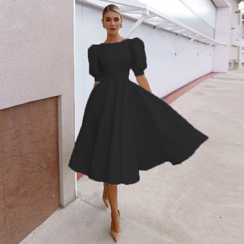 Elegant solid midi loose evening dresses 2022 prom dress yellow fancy ladies women dresses