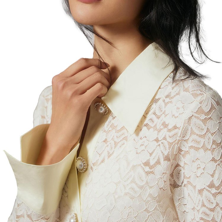 OLAESA 2024 Popular Color Ladies Lace Shirt Skirt Elegant Custom Long Sleeve Slim Skirt Dresses