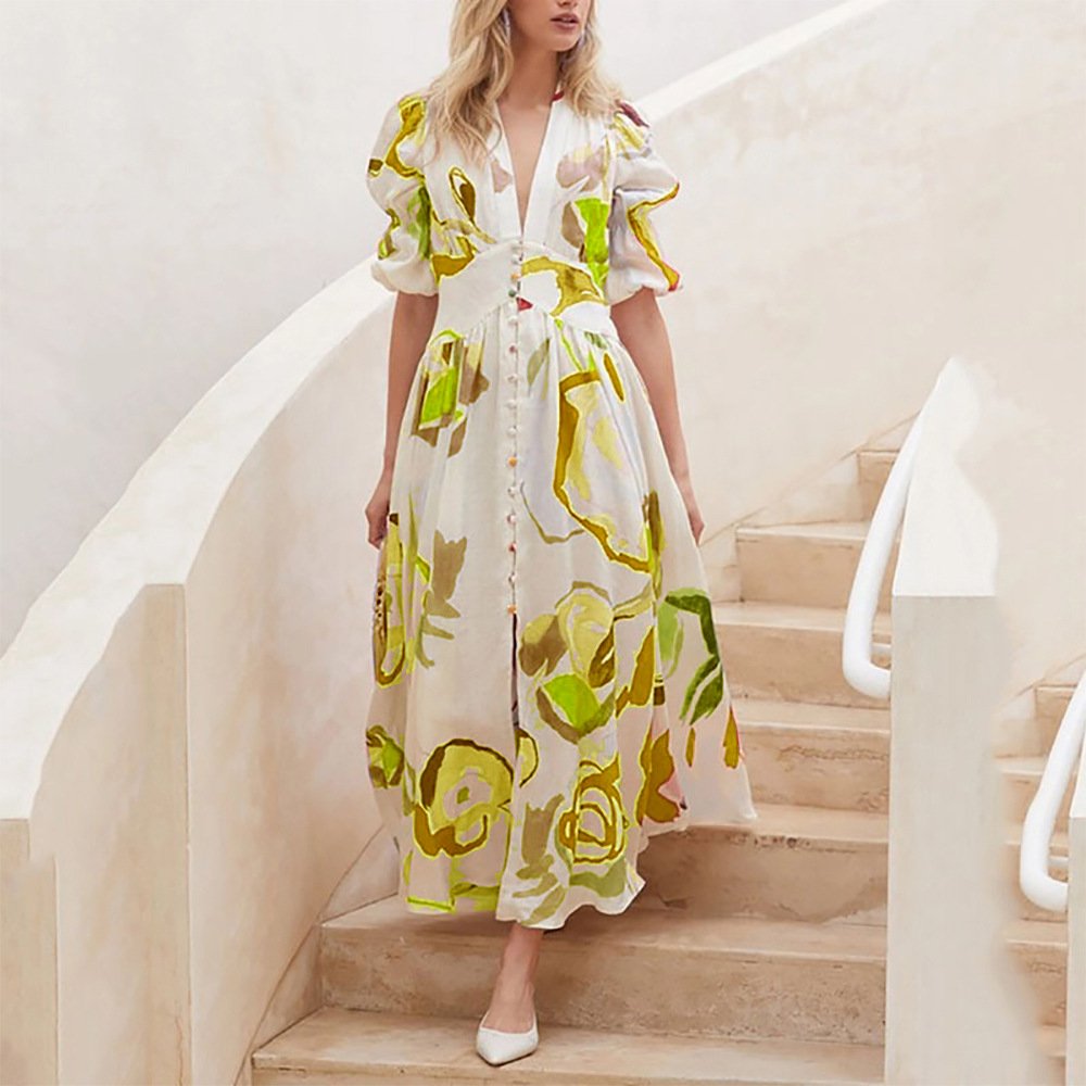 2023 New Fashion Women A-line Elegant Summer Casual Dresses Beach Wear Holiday High Waist Boho Slim Fit Dress