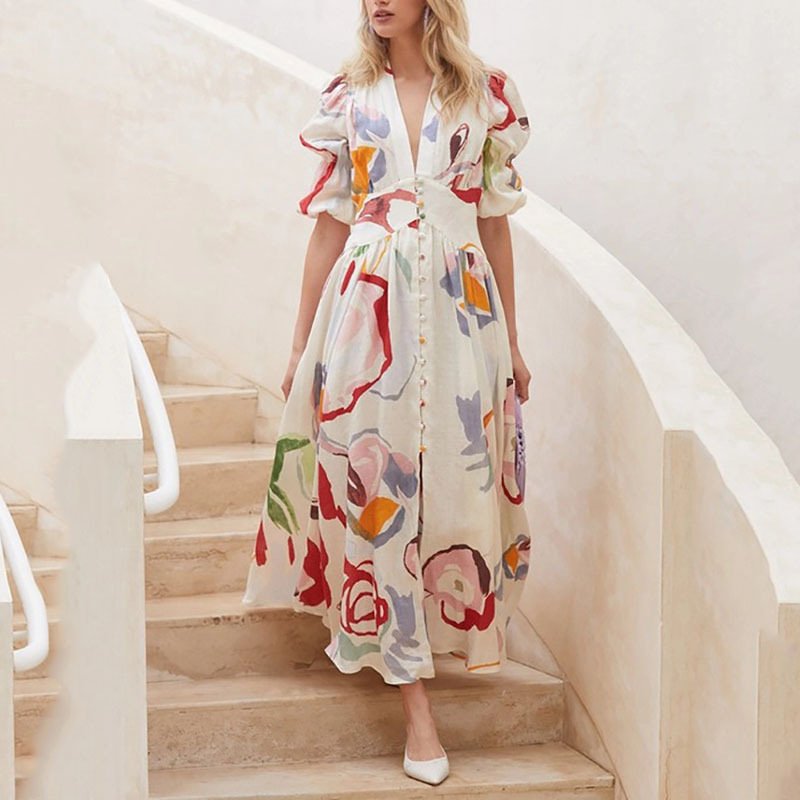 2023 New Fashion Women A-line Elegant Summer Casual Dresses Beach Wear Holiday High Waist Boho Slim Fit Dress