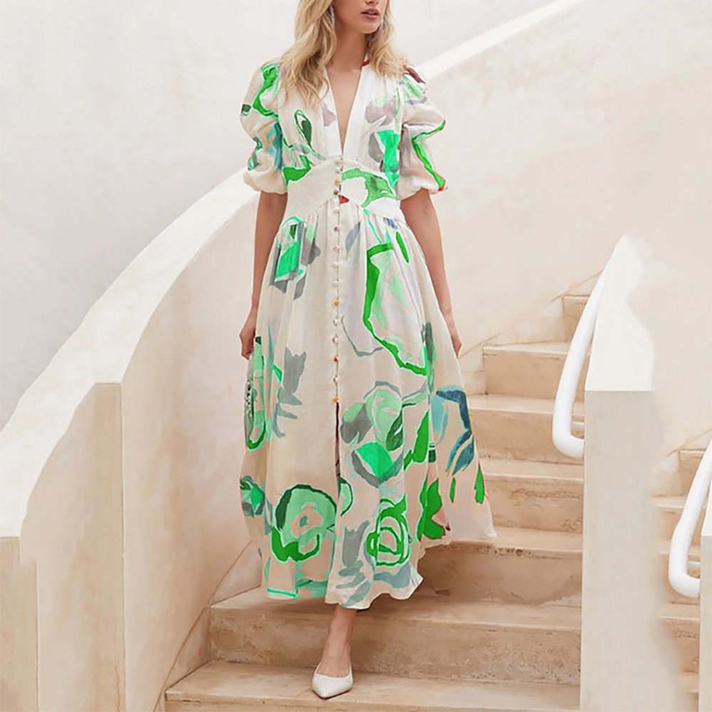 2023 New Fashion Women A-line Elegant Summer Casual Dresses Beach Wear Holiday High Waist Boho Slim Fit Dress