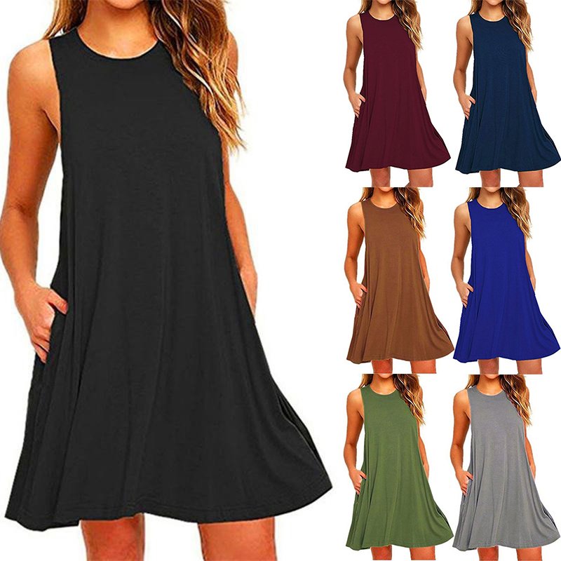 2024 Women's Summer Casual Swing T-Shirt Dresses Beach Cover Up With Pockets Plus Size Loose T-shirt Dress