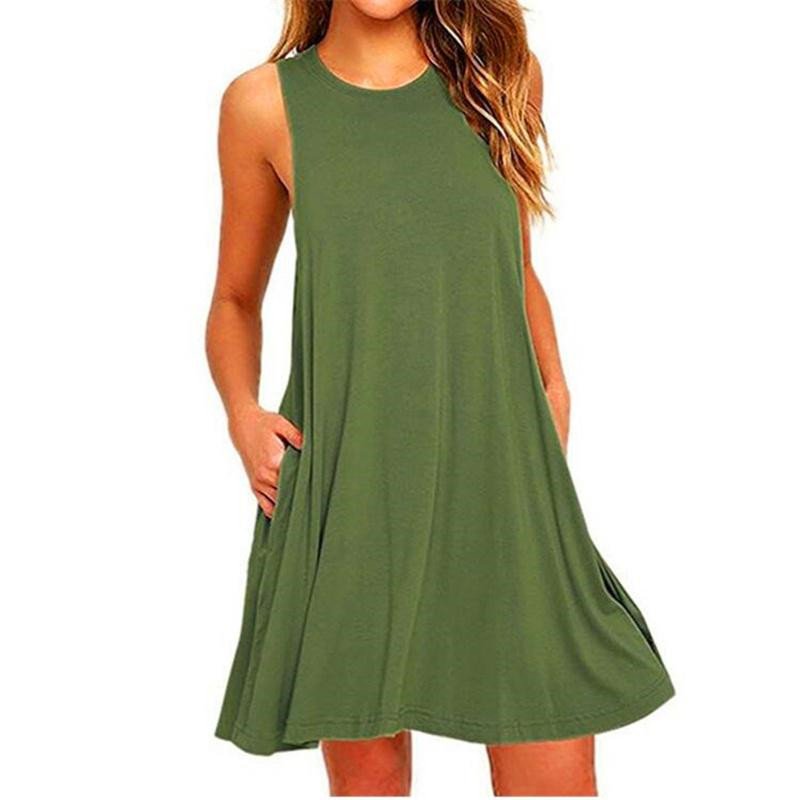 2024 Women's Summer Casual Swing T-Shirt Dresses Beach Cover Up With Pockets Plus Size Loose T-shirt Dress