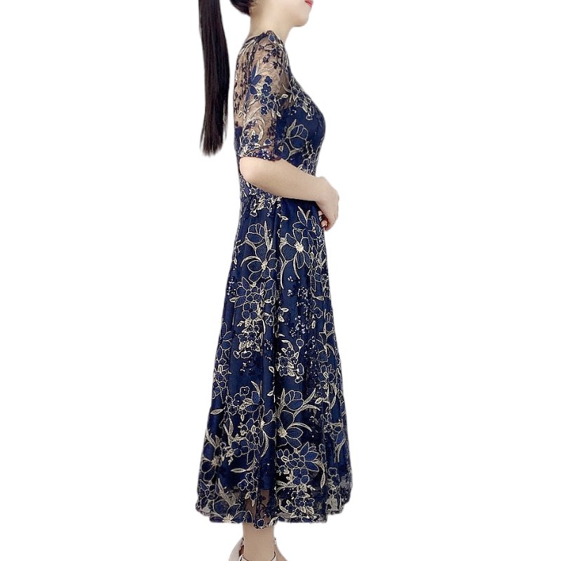 D175 Lace luxury embroidery Transparent elegant evening prom gown dress for women factory