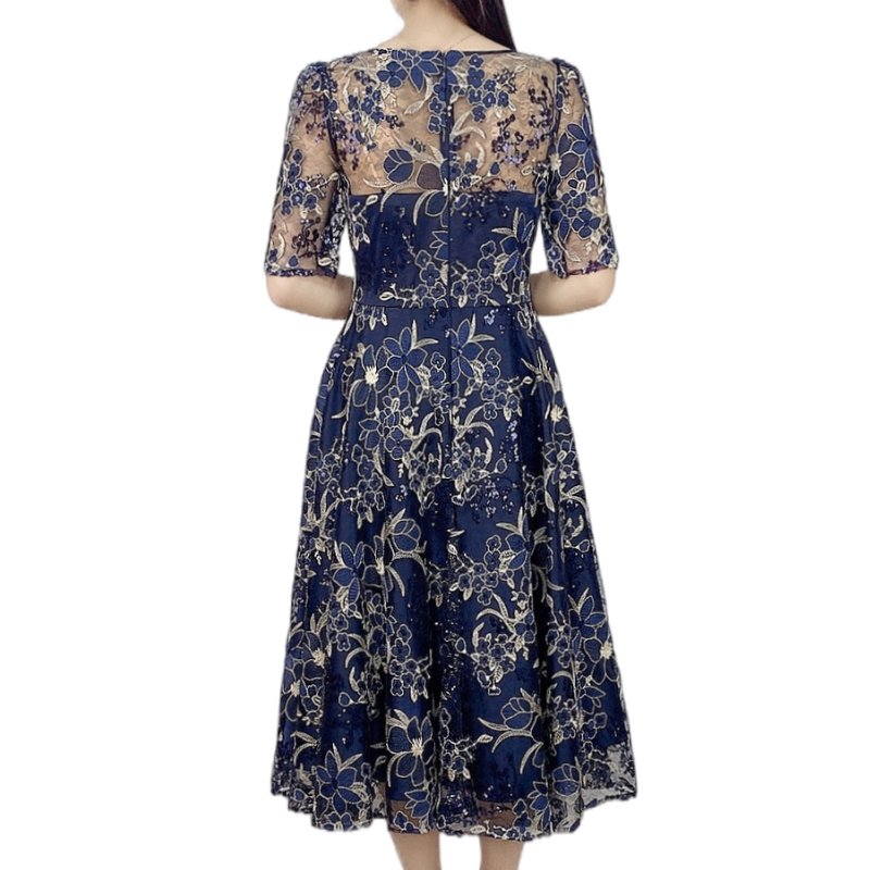 D175 Lace luxury embroidery Transparent elegant evening prom gown dress for women factory