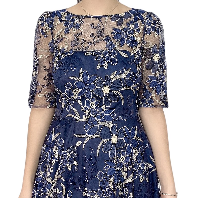 D175 Lace luxury embroidery Transparent elegant evening prom gown dress for women factory