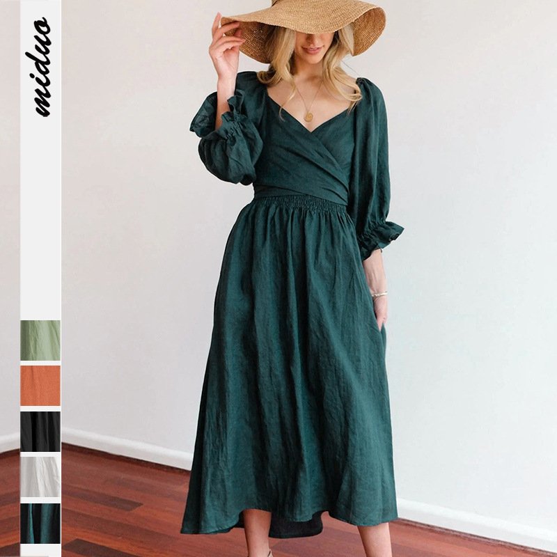 Casual Fashion Women's New Dress Lace-up Belt Ruffled Lantern Sleeve Dress Multi-wear Elegant Skirts Dresses