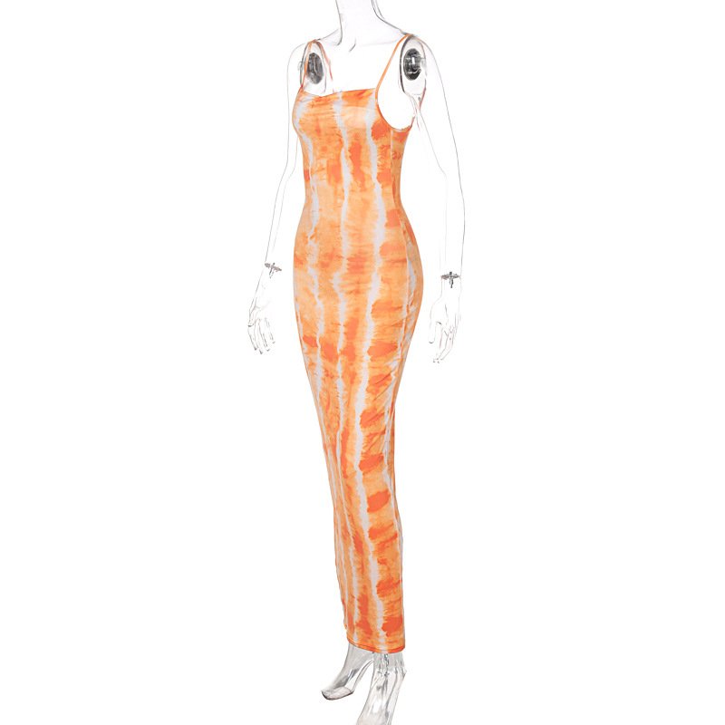 B27085 fashion slip sleeveless printing maxi long one piece women dress
