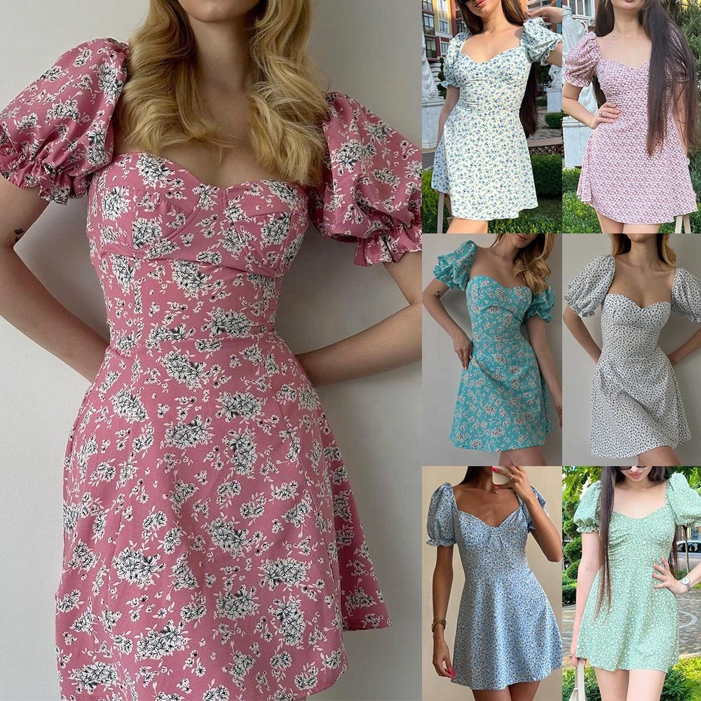 New Floral print vestidos women elegant summer casual dresses
