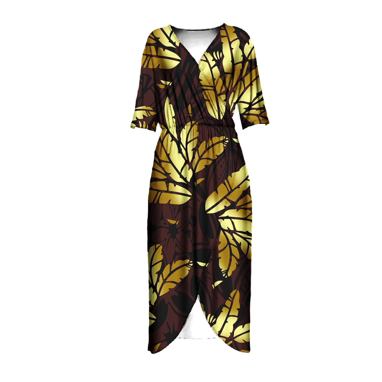 Wholesale 2024 Polyneisan Samoan Tribal Designs Women Shirt Dress Loose Daily Wear Dress Short Sleeve Midi Dress V Neck