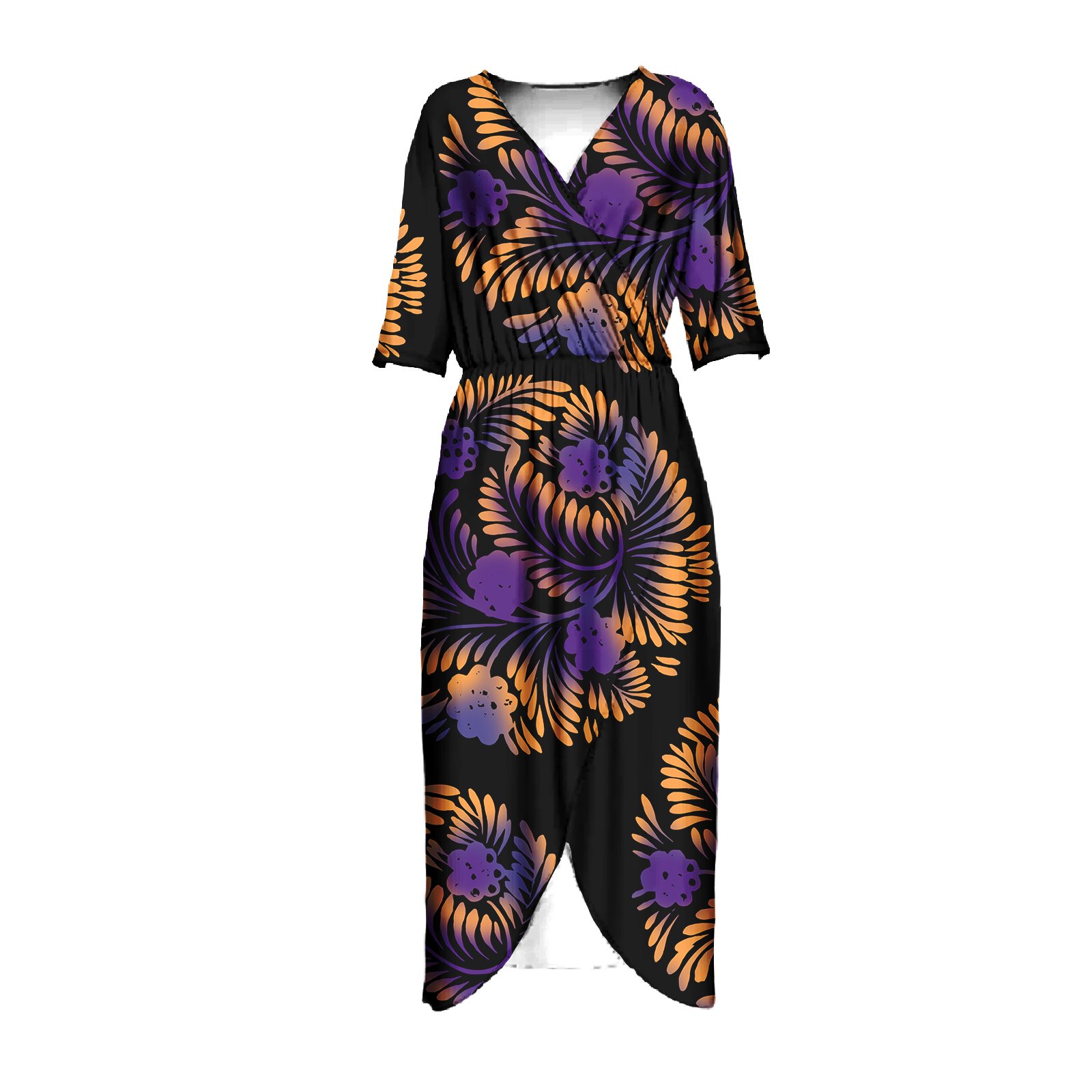 Wholesale 2024 Polyneisan Samoan Tribal Designs Women Shirt Dress Loose Daily Wear Dress Short Sleeve Midi Dress V Neck