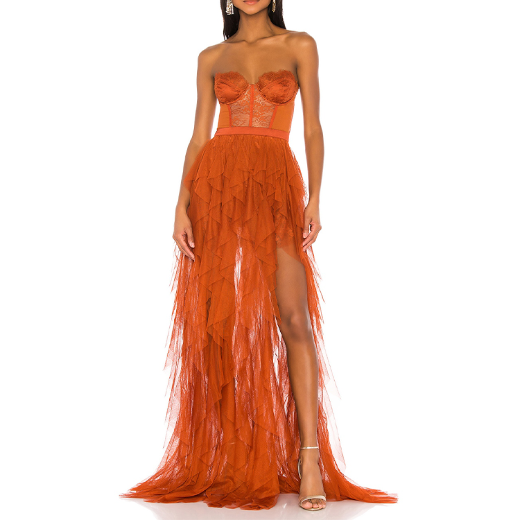 Deep V-Neck Hoop Hollow-Bust Dress Lace-Up Backless Shoulder Strap Dresses Custom Summer Cami Casual Knitted Long Slip Dress