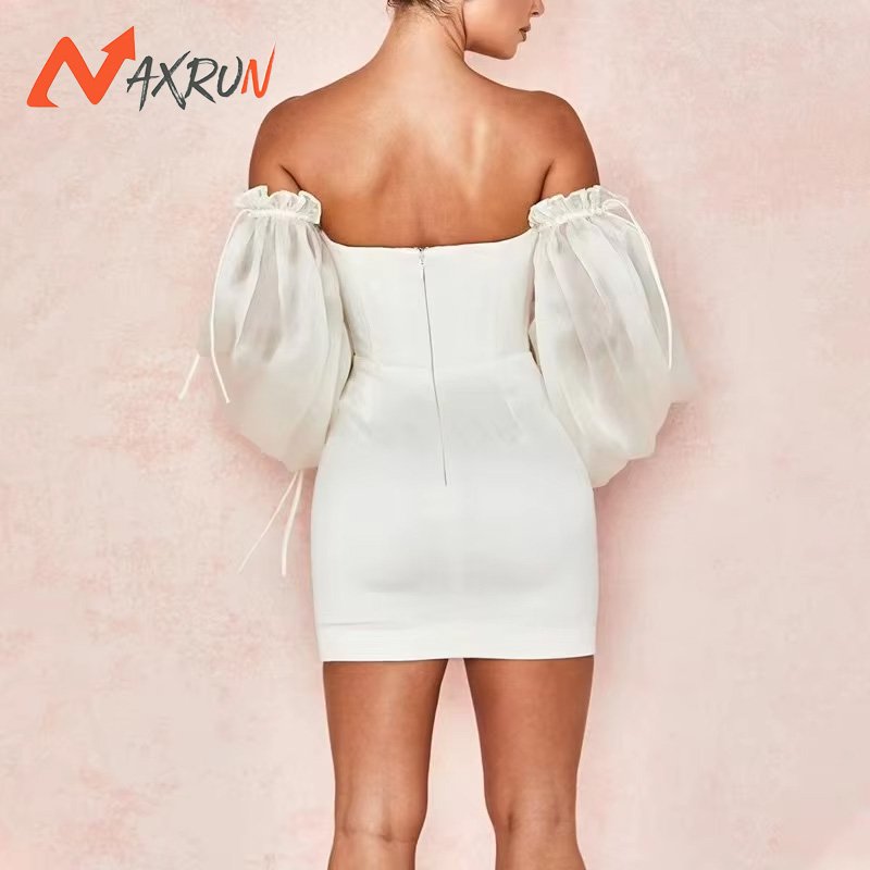 Wholesale Custom Off Shoulder Organza Ruffle Long Sleeve Black Prom Clothes Ladies Women Mini Casual Party Dresses