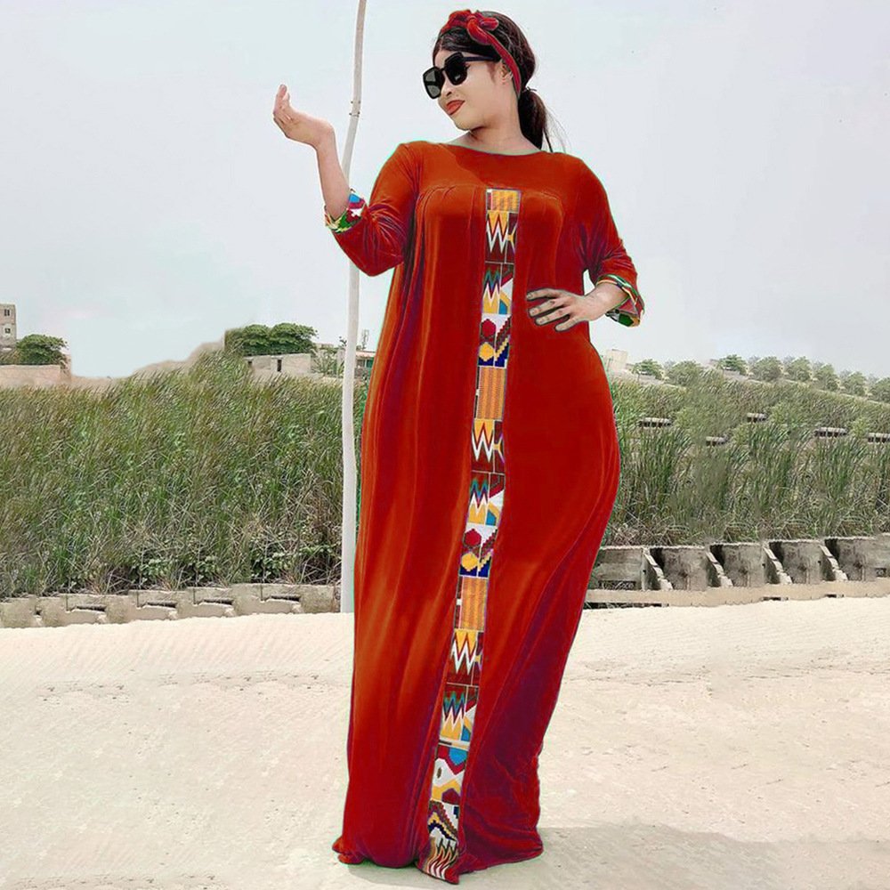African Plus Size Women's Clothing Loose Maxi Dress Chiffon Printed Casual Dress