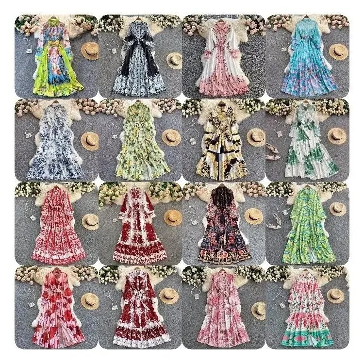 Wholesale Fashion Women's Long Summer Shoulder Fragmented Flower Dress Women's Fashion Chiffon Casual Dress