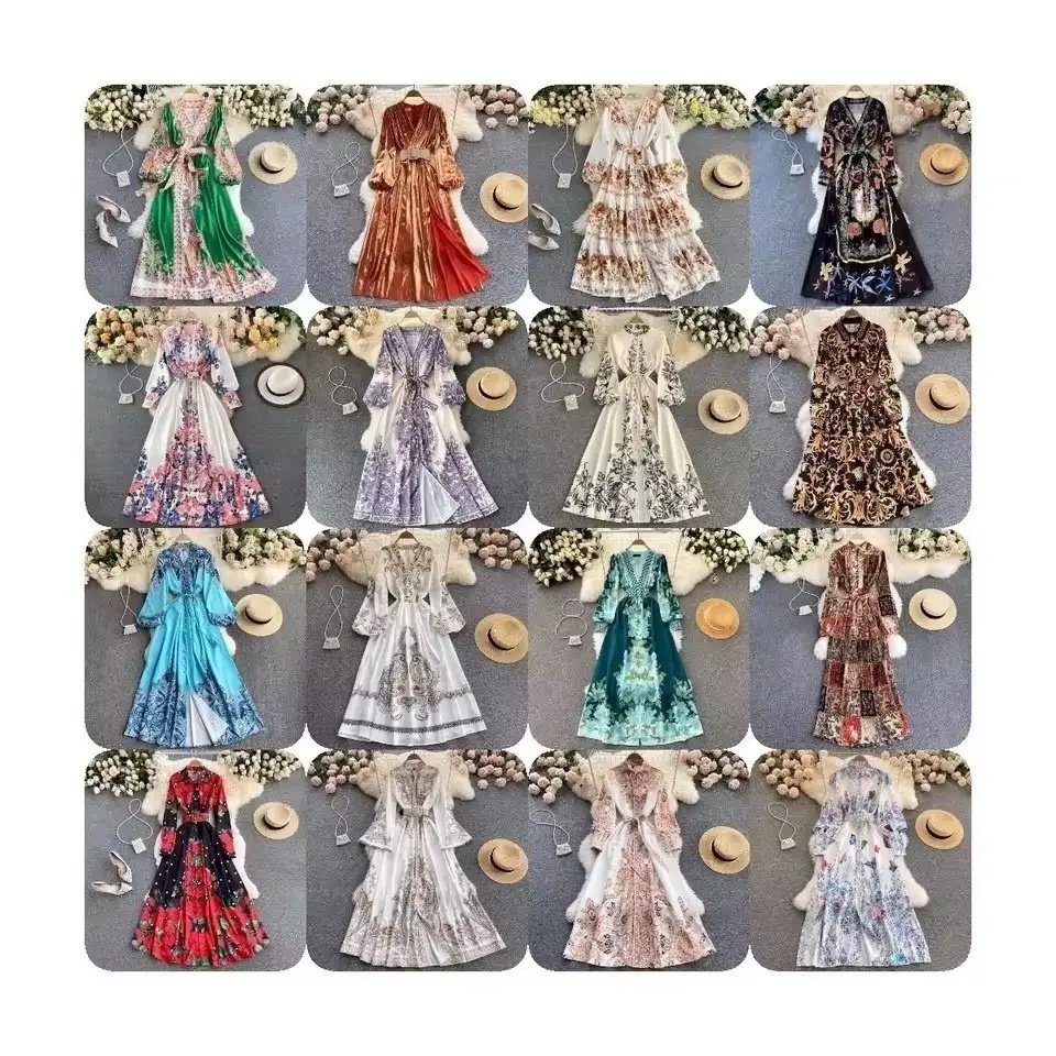 Wholesale Fashion Women's Long Summer Shoulder Fragmented Flower Dress Women's Fashion Chiffon Casual Dress