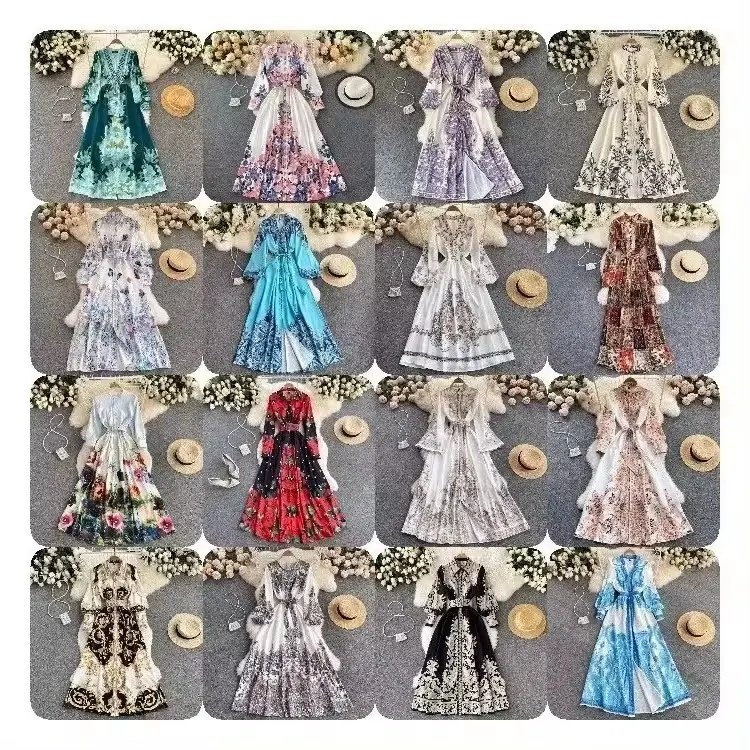 Wholesale Fashion Women's Long Summer Shoulder Fragmented Flower Dress Women's Fashion Chiffon Casual Dress