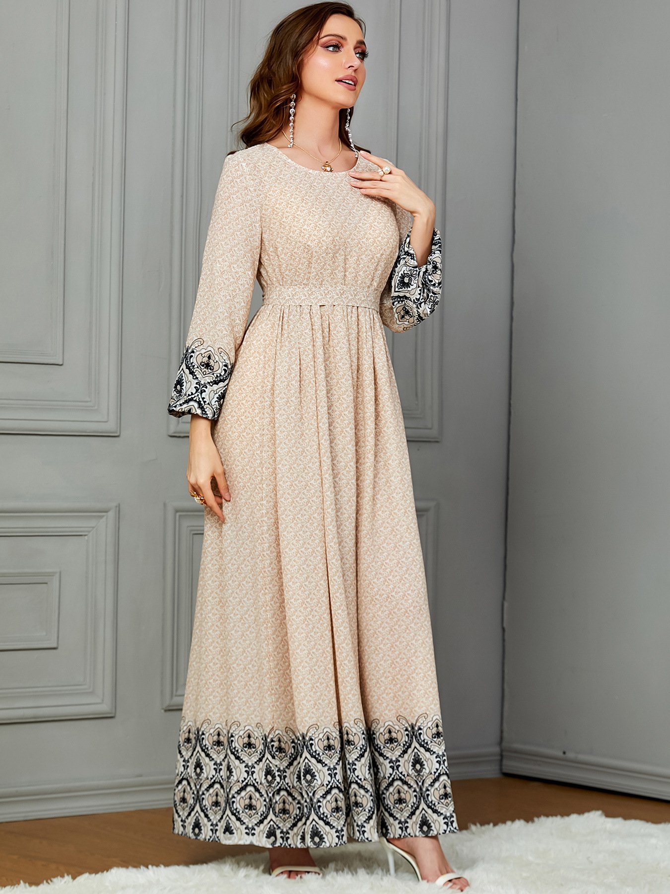 444 Wholesale Jalabiya fashion long sleeve maxi kaftan djellaba dress for muslim women casual dresses