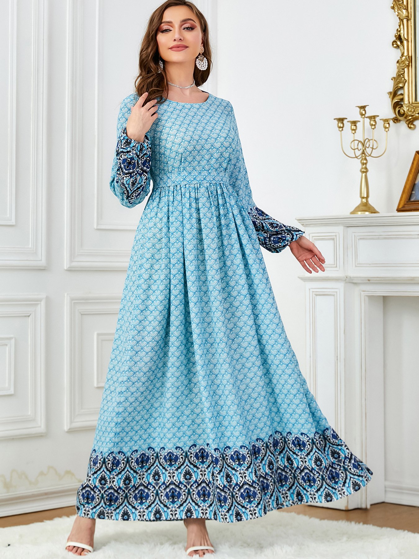 444 Wholesale Jalabiya fashion long sleeve maxi kaftan djellaba dress for muslim women casual dresses