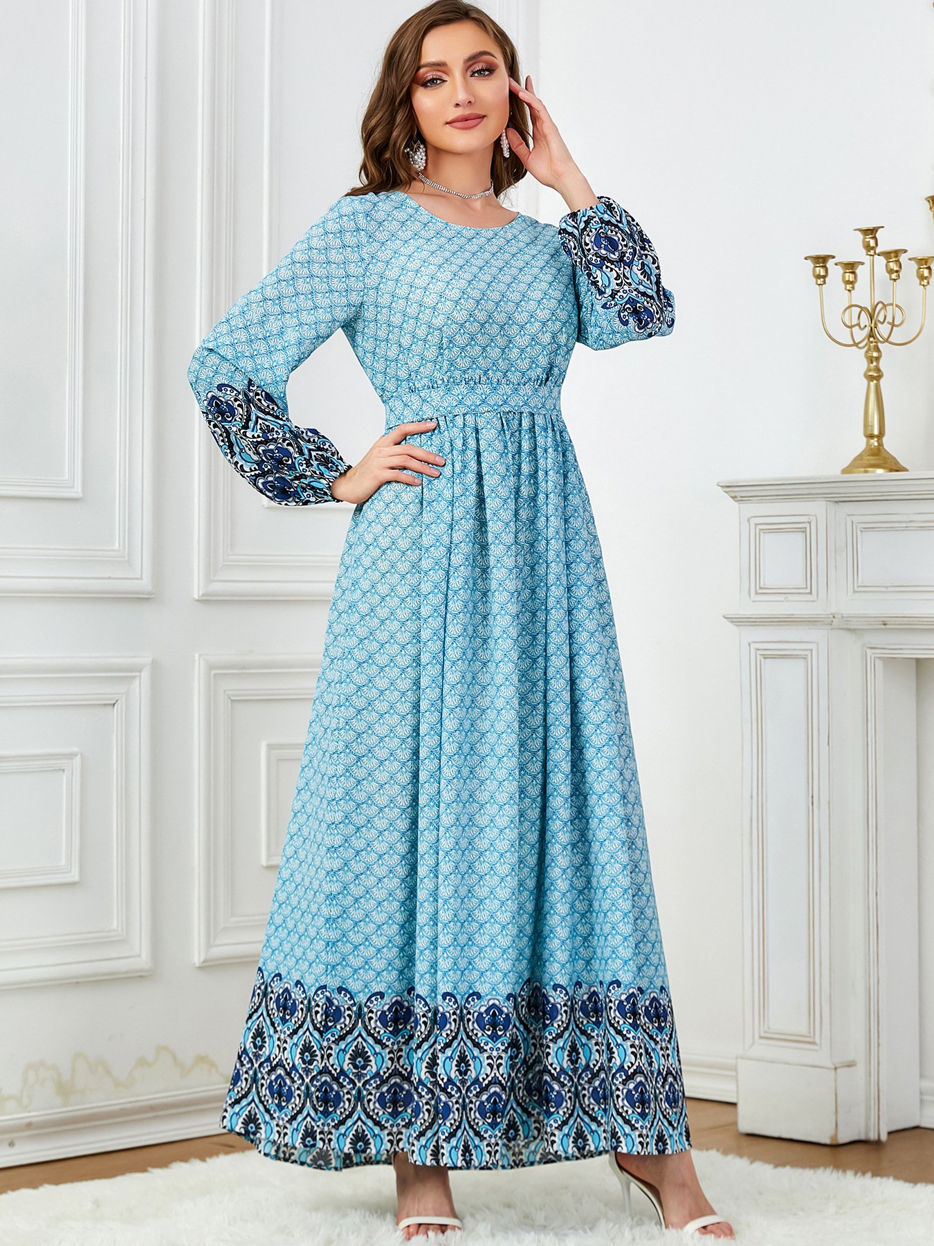 444 Wholesale Jalabiya fashion long sleeve maxi kaftan djellaba dress for muslim women casual dresses
