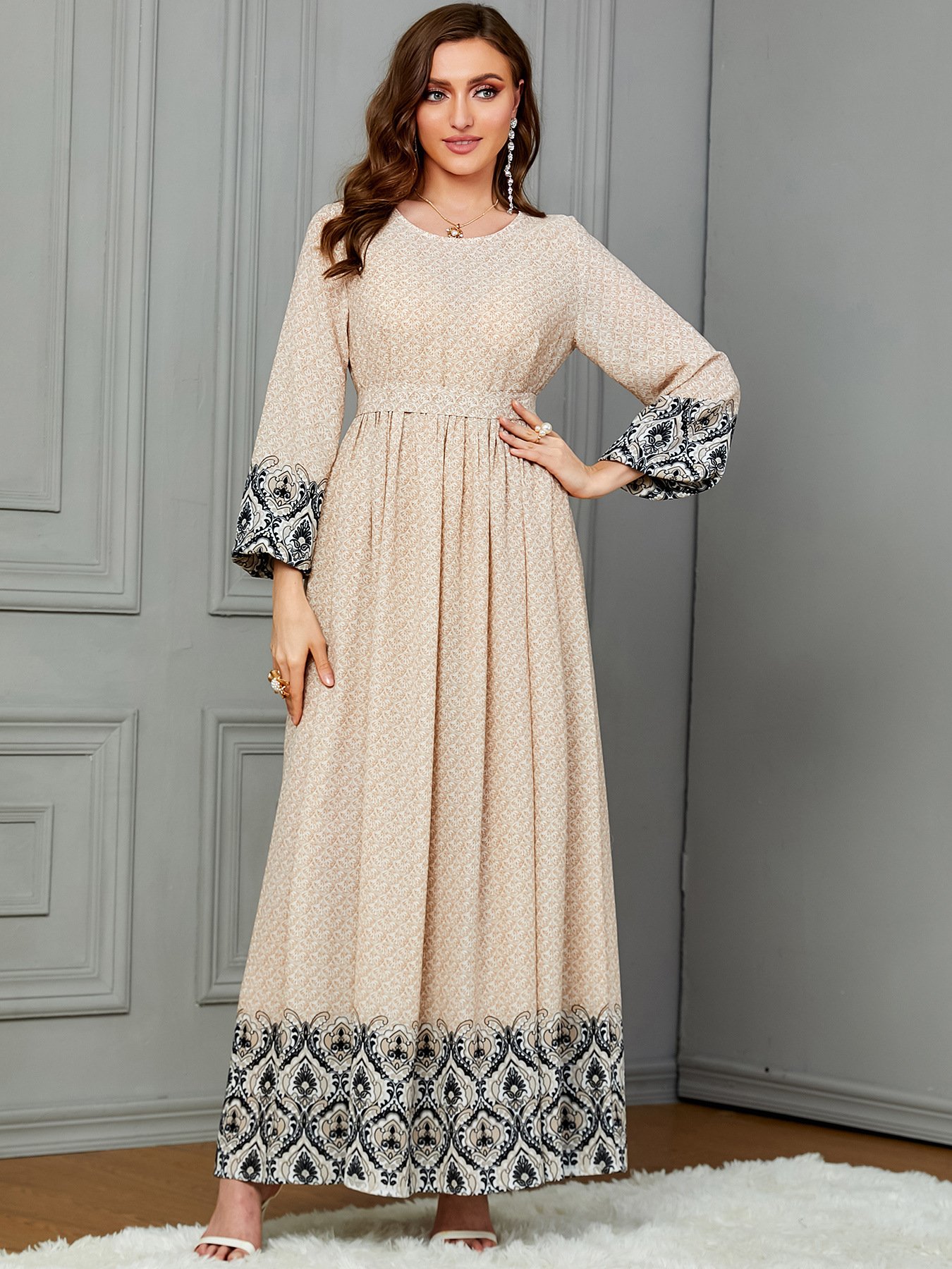 444 Wholesale Jalabiya fashion long sleeve maxi kaftan djellaba dress for muslim women casual dresses