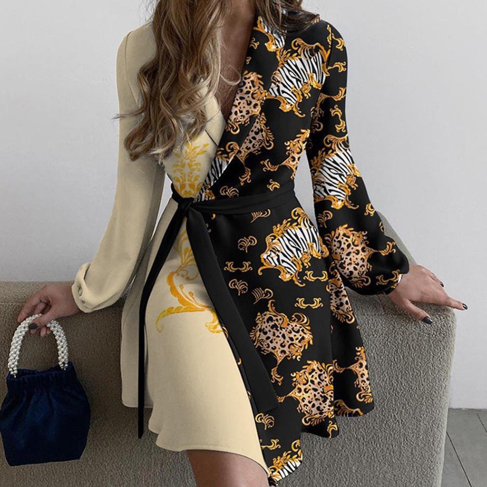Casual Dresses States Fashion Simple Natural Floral Print new Autumn Winter Temperament Printed Long-sleeve Waist Lace Women