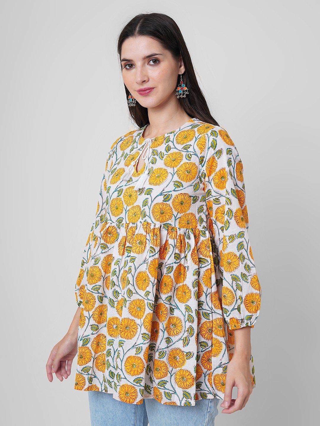 Flower Printed Hand Made Block Printed Short Top Maxi Dresses Women Wear beach Dresses In Wholesale Price women Loose Dresses