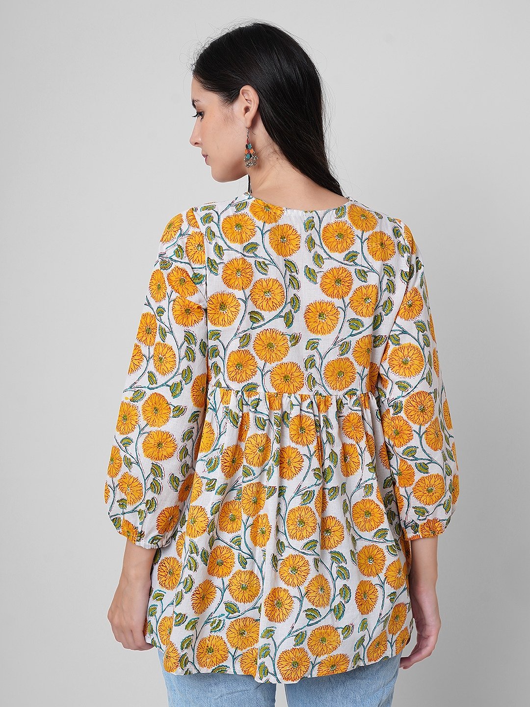 Flower Printed Hand Made Block Printed Short Top Maxi Dresses Women Wear beach Dresses In Wholesale Price women Loose Dresses