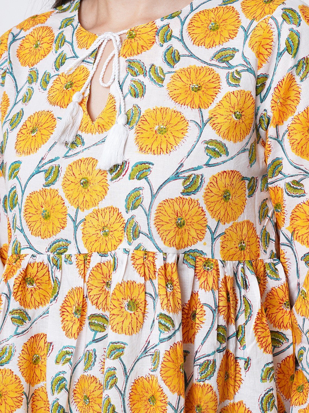 Flower Printed Hand Made Block Printed Short Top Maxi Dresses Women Wear beach Dresses In Wholesale Price women Loose Dresses