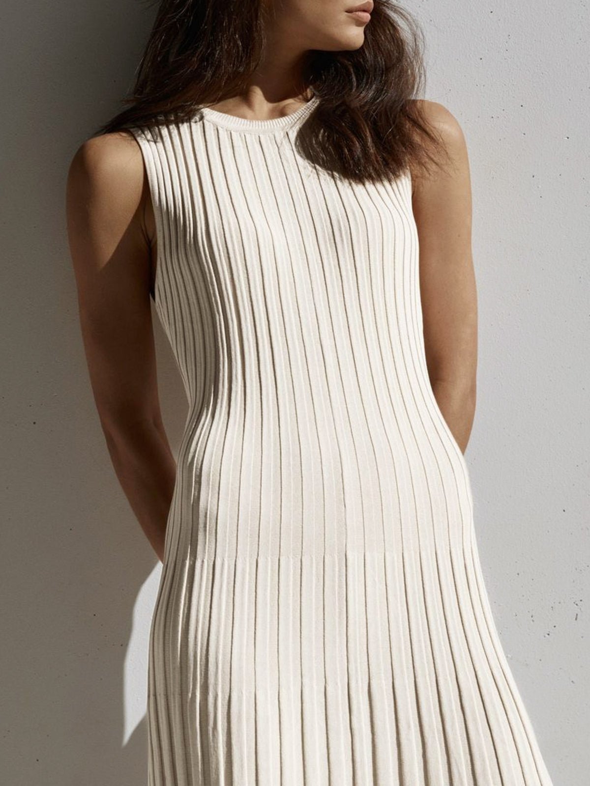 cotton dresses women long maxi summer Casual sleeveless Bodycon ladies solid rib Knit Pleat Maxi girls white sweater dress