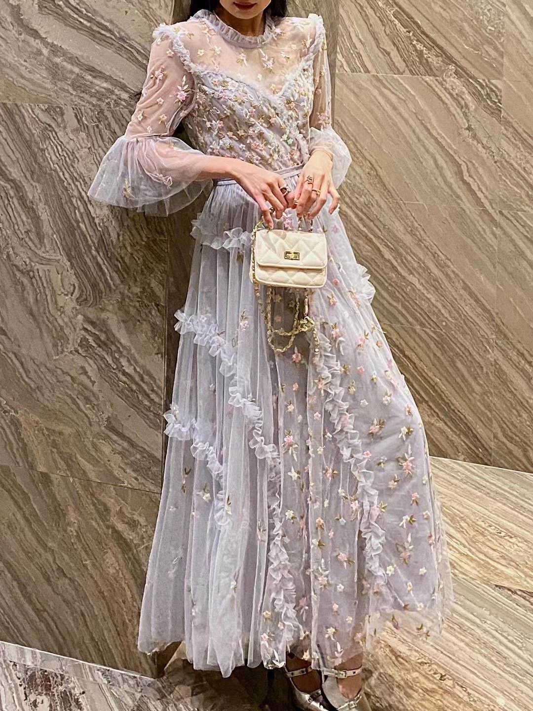 Bettergirl Pearl Belt Translucent Floral Lace White Skirts 2023 Summer Elegant Midi Dresses Women Embroidered Casual Dress
