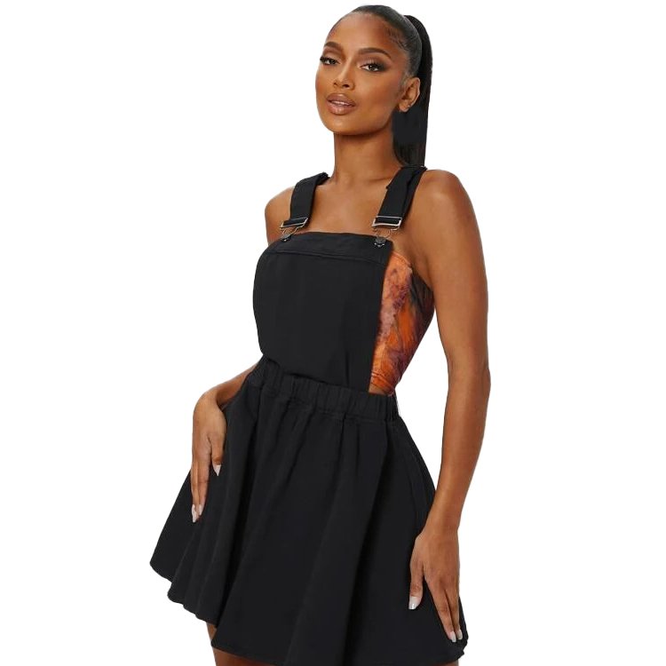 Strap Dress Women's Casual Jean Straps Overall Suspender Denim Black Mini Autumn Decorated With Button Simple Woven Adults 50pcs