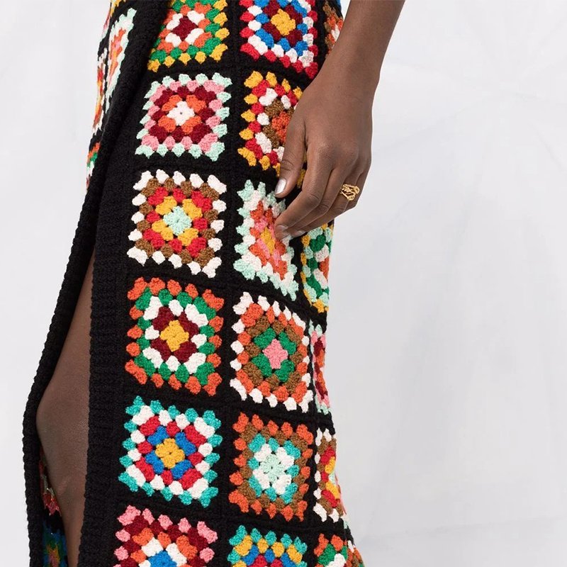2024 Custom Handmade Cotton Knitwear Fashionable Boho Two-Piece Tops Skirts Sexy Summer Beachwear for Women Long Sleeve Dress