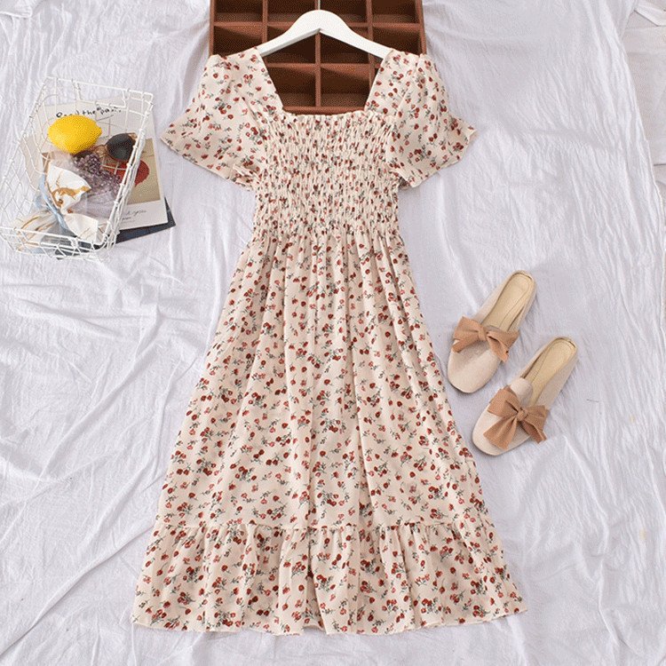 Ikebel Floral Print Elastic Prom Bangkok Cheap Women Classy OEM Corset dresses Casual Long Dresses