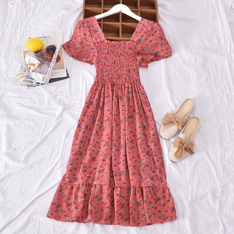Ikebel Floral Print Elastic Prom Bangkok Cheap Women Classy OEM Corset dresses Casual Long Dresses
