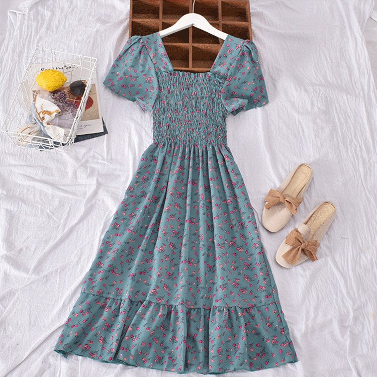 Ikebel Floral Print Elastic Prom Bangkok Cheap Women Classy OEM Corset dresses Casual Long Dresses