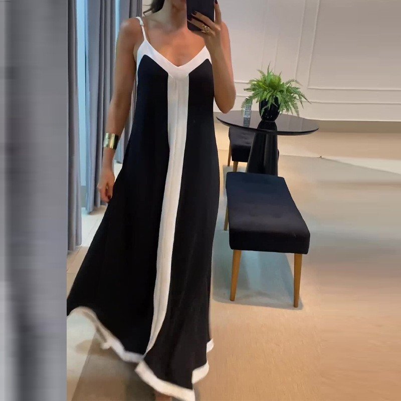 New Arrivals 2024 Loose Plus Size Casual Dress Women'S Elegant And Colorful V-Neck Long Strap Dress